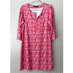 Barbara Erickson Elephant Print 3/4 Sleeve Dress Pink Large